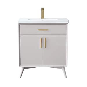 Nolan 30 in. W x 18 in. D x 34 in. H Bath Vanity in Taupe with White Ceramic Vanity Top