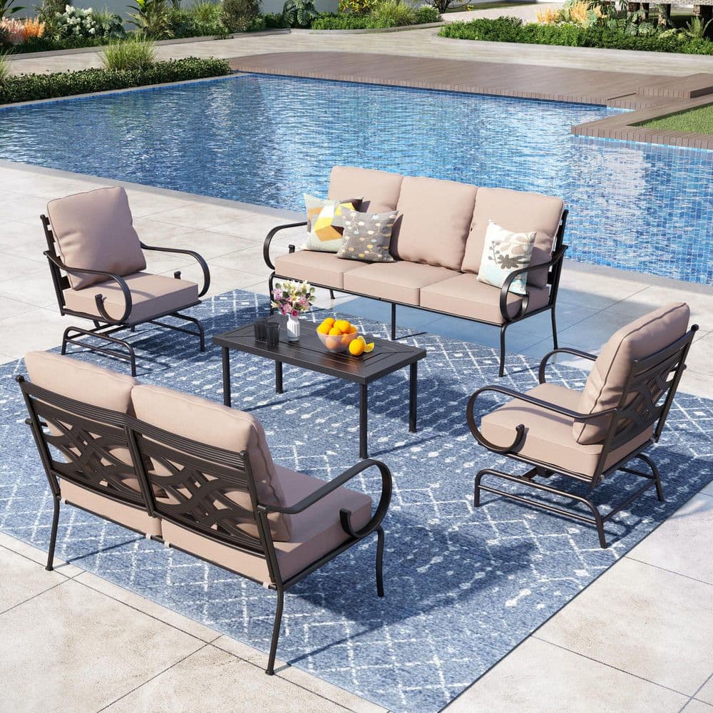 PHI VILLA 7 Seat 5-Piece Black Metal Steel Outdoor Patio