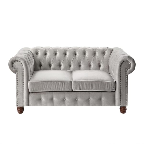 EVERGLADE HOME Clifton 63.5 in. Rolled Arm Velvet Straight in Gray