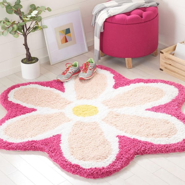 Novelty 5 ft. x 5 ft. Ivory/Pink Floral Specialty Area Rug