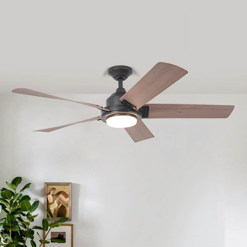 52 in. Indoor Integrated Dimmable LED Black Downrod Mount Standard Ceiling Fan with Light and Remote Control price history on PriceWatchPro
