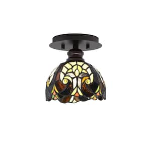 Albany 1-Light 7 in. Espresso Semi-Flush with Ivory Cypress Art Glass Shade