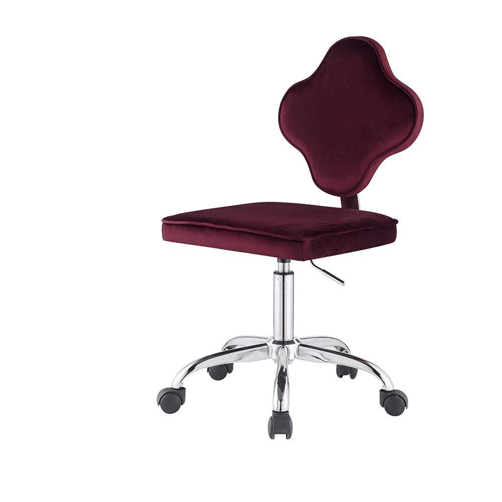 Red Velvet Clover Leaf Swivel Office Chair with Metal Base