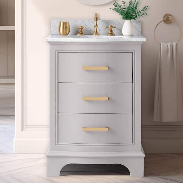 Monroe 24 in. W x 22 in. D Bath Vanity in Taupe with Natural Marble Vanity Top in Carrara White with White Sink