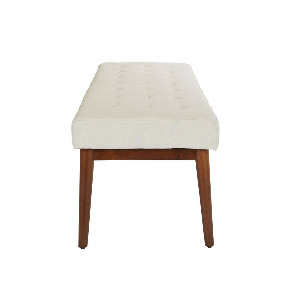 Mid-Century Linen Fabric Storage Bench with Coffee Finished Legs