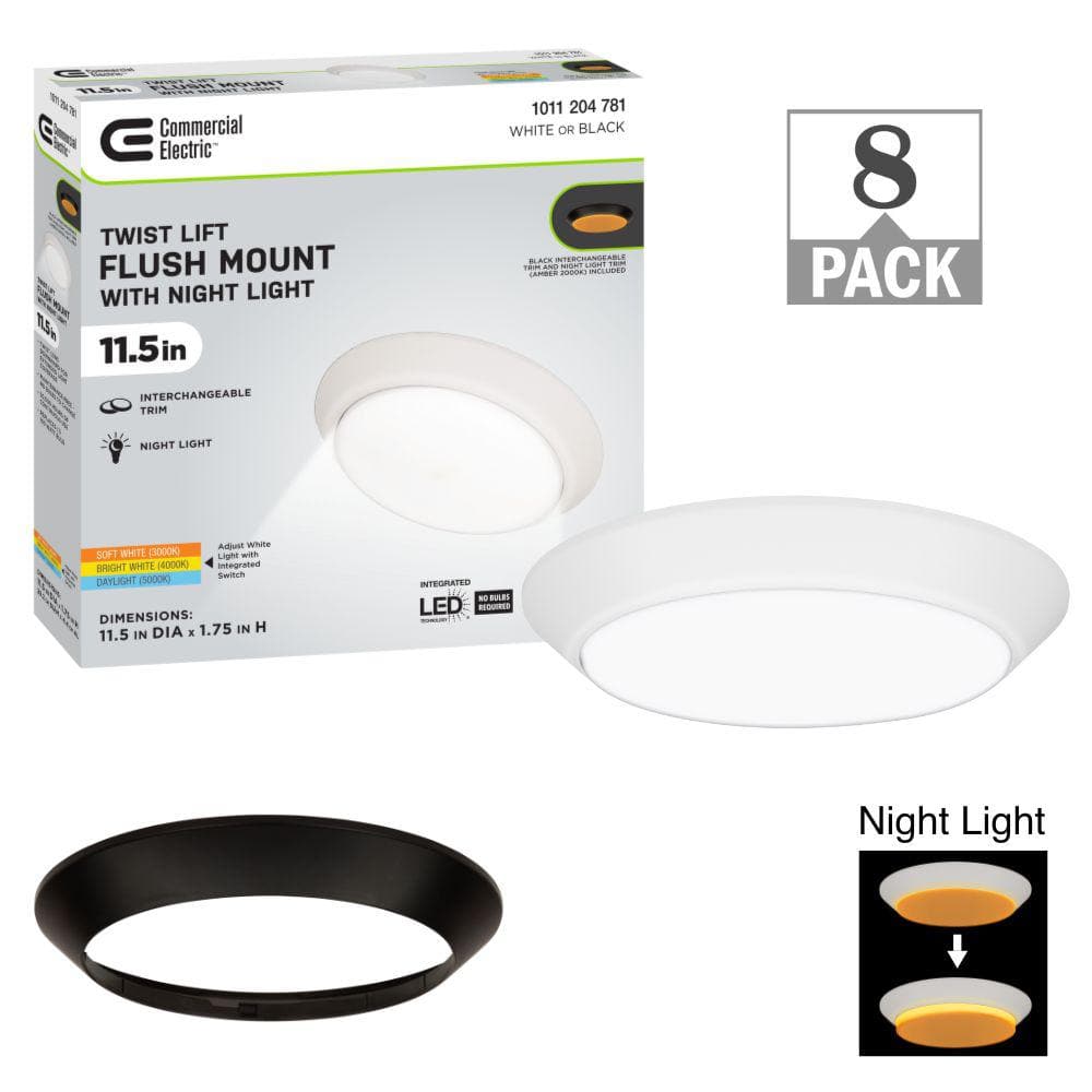11.5 in. Twist Lift Round LED Flush Mount with Night Light and Extra Black Trim 1800 Lumens Adjustable CCT (8-Pack) price history on PriceWatchPro