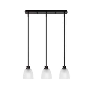 Albany 60-Watt 3-Light Espresso Linear Pendant Light with Clear Ribbed Glass Shades and No Bulbs Included