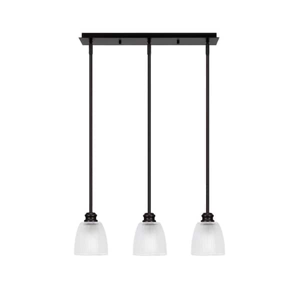 Unbranded Albany 60-Watt 3-Light Espresso Linear Pendant Light with Clear Ribbed Glass Shades and No Bulbs Included