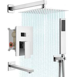 1-Handle 3-Spray Wall Mount Tub and Shower Faucet with 10 in. Rain Shower Head in Chrome (Valve Included)