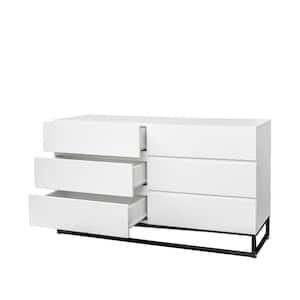 51 in. W x 17.71 in. D x 29 in. H White Linen Cabinet with 6-Drawer Dresser and Metal Legs