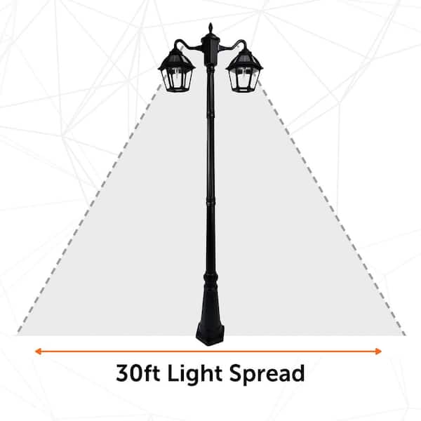 ラオス産 ダブルターミネーションポイント GAMA SONIC Polaris 2-Light Black Aluminum Solar Lamp Post Light