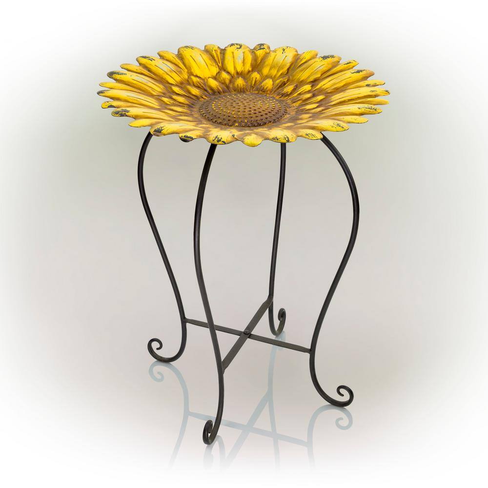 Yellow Metal Sunflower Bird Bath with Stand, 19"