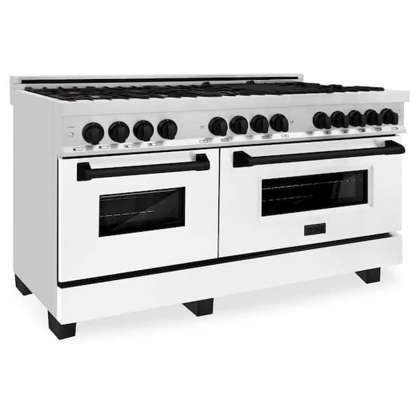ZLINE Kitchen and Bath Autograph Edition 60 in. 9 Burner Double Oven Dual Fuel Range in Stainless Steel, White Matte and Black Matte