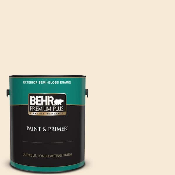 BEHR PREMIUM PLUS 1 gal. #13 Cottage White Semi-Gloss Enamel Exterior Paint & Primer