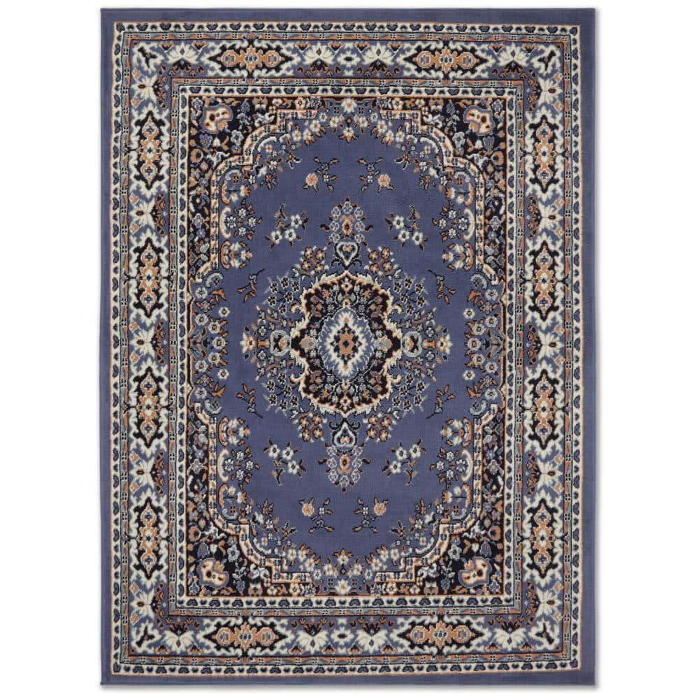 Home Dynamix Premium Sakarya Grey/Blue 4 ft. x 5 ft. Medallion Area Rug 3-7069-453  - The Home Depot