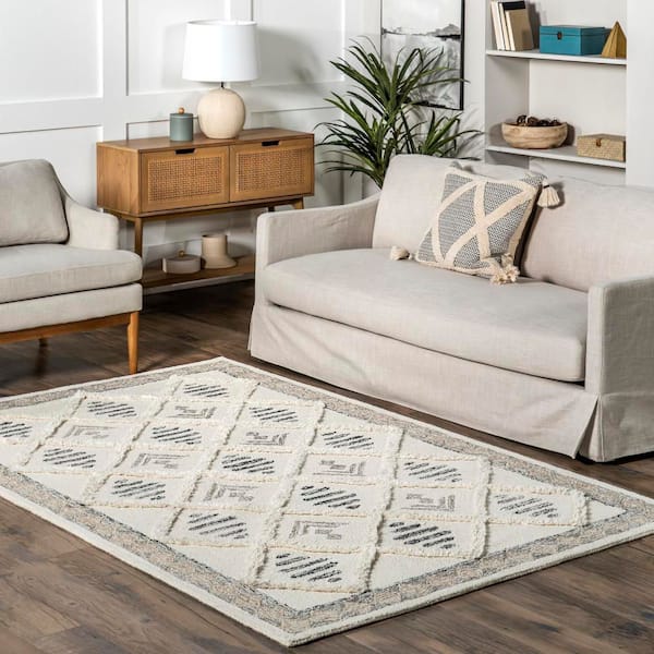 Gerda Modern Trellis Wool Ivory 5 ft. x 8 ft. Area Rug