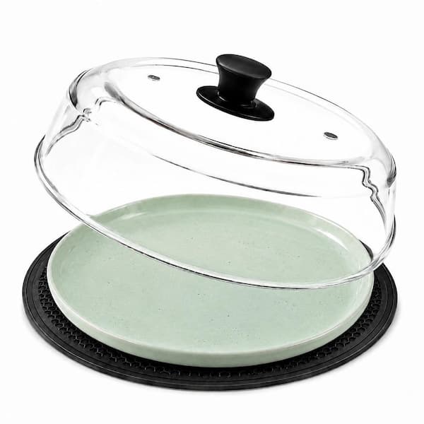 10 in. Borosilicate Glass Microwave Splatter Cover Set with Silicone Mat, Dual Steam Vents, Clear, Dishwasher Safe
