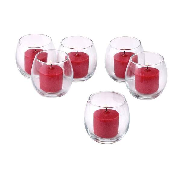 Light In The Dark Clear Glass Hurricane Votive Candle Holders with Red Votive Candles (Set of 12)