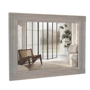 Bedroom 32 in. W x 24 in. H Rectangular Pine Frame Grey Decorative Mirror