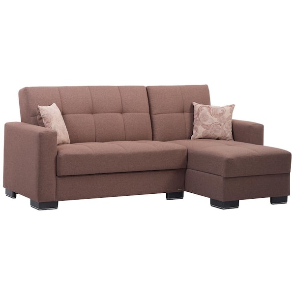 Ottomanson Basics Collection Brown Convertible L-Shaped Sofa Bed Sectional With Reversible Chaise 3-Seater With Storage