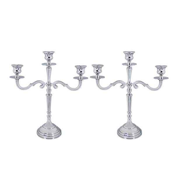 Unbranded 12-1/4 in. L x 4-1/4 in. W x 13-3/4 in. H, Nickel Aluminum Solid, Table Decorative Candle Holder Stand. (Set of 2)