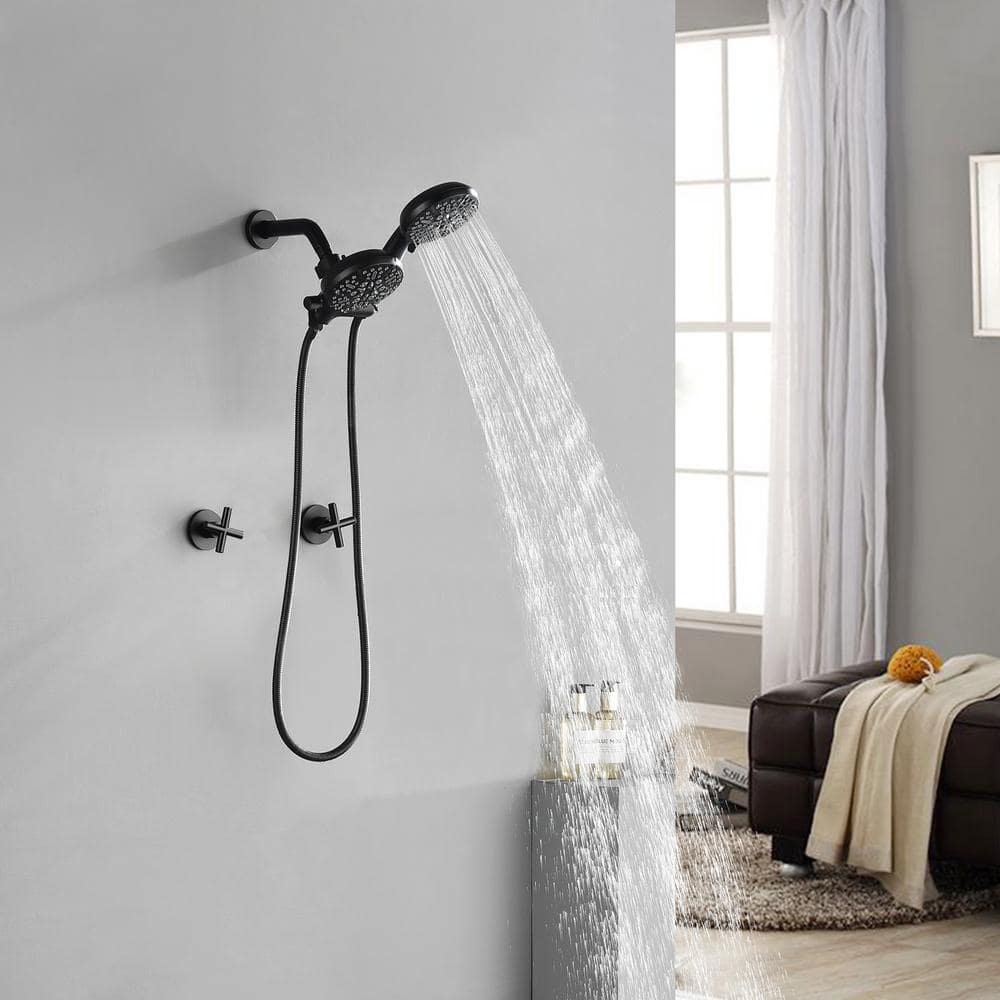 Matte Black Wall Mounted Dual Shower Head System with Handheld