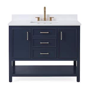 Felton 42 in. W x 22 in. D x 35 in. H Freestanding Style Bath Vanity in Navy Blue Color with White Quartz Top