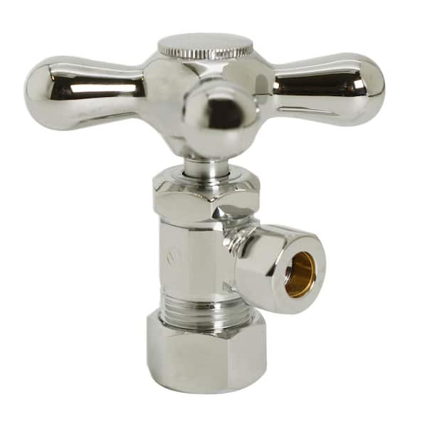 Cross Handle Angle Stop Shut Off Valve, 1/2 in. Copper Pipe Inlet with 3/8 in. Compression Outlet, Polished Nickel