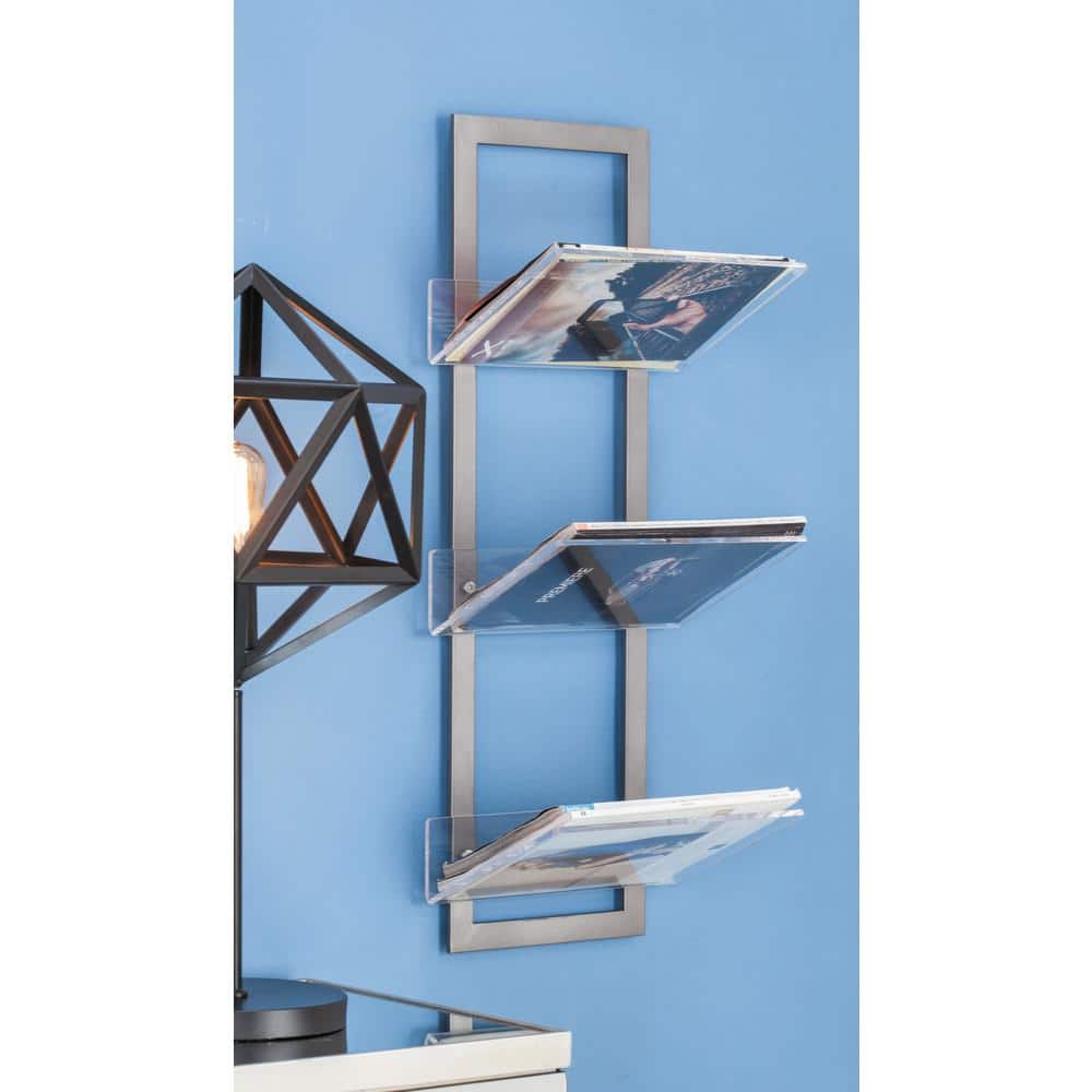 Sleek Gray Iron and Acrylic Floating Wall Shelf, 32" x 12"
