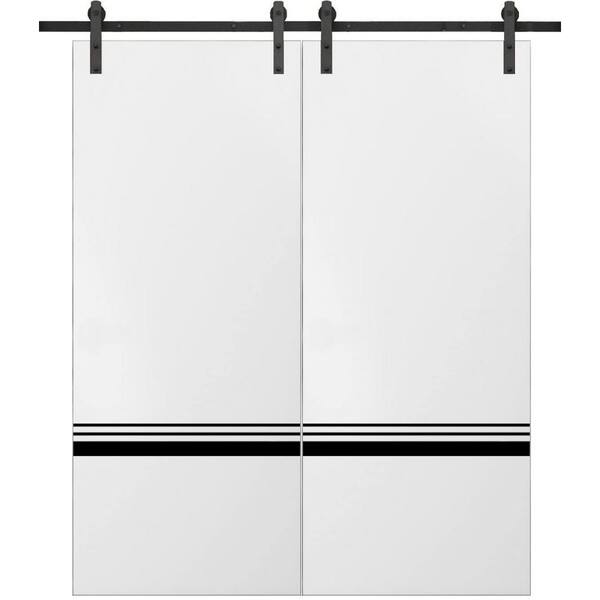 Sartodoors 32 in. x 80 in. 2 Panel White Solid Wood with Honeycomb Sliding Barn Door with Hardware Kit