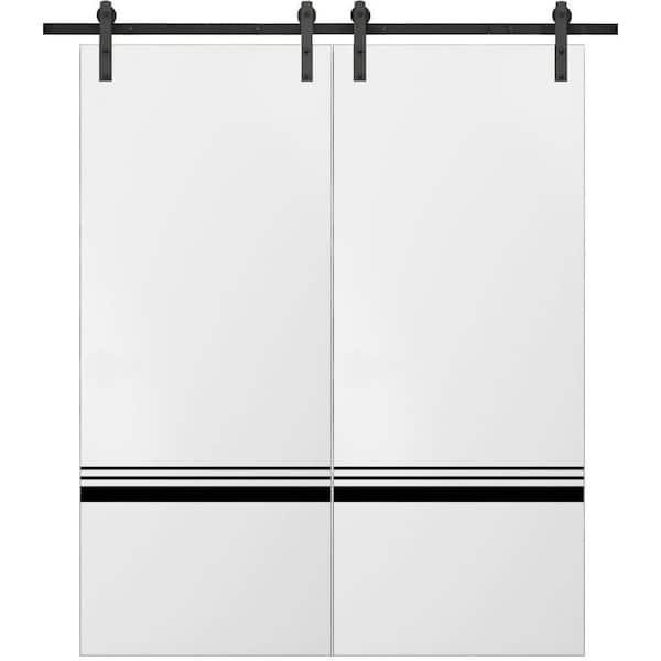 Sartodoors 36 in. x 96 in. 2 Panel White Solid Wood with Honeycomb Sliding Barn Door with Hardware Kit