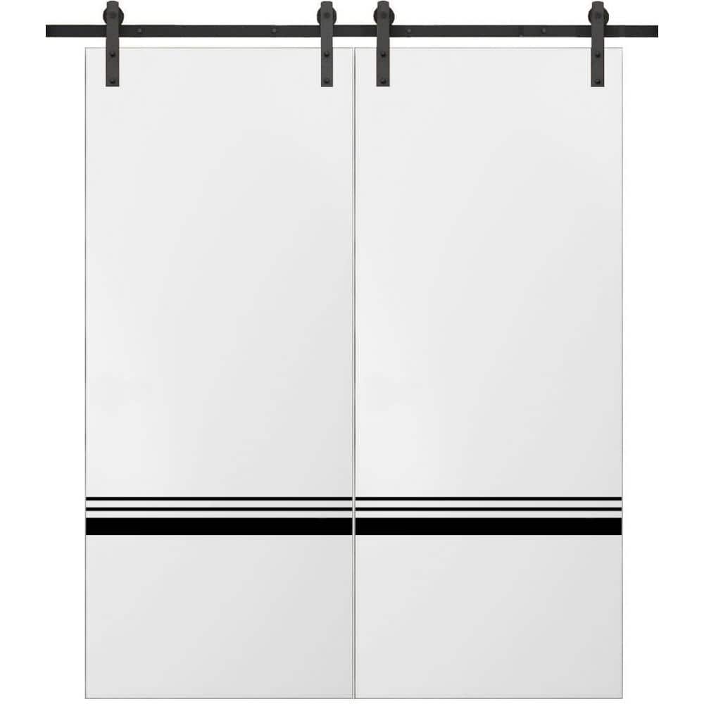 Assemble Required 42 in. x 96 in. 2-Panel White Solid Wood with Honeycomb Sliding Barn Door with Hardware Kit price history on PriceWatchPro