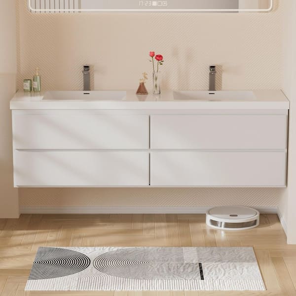 Equinox 72 in. in. W x 19-5/8 in. in. D x 22-1/2 in. in. H Floating Bath Vanity White Glossy White Resin Top Assembled