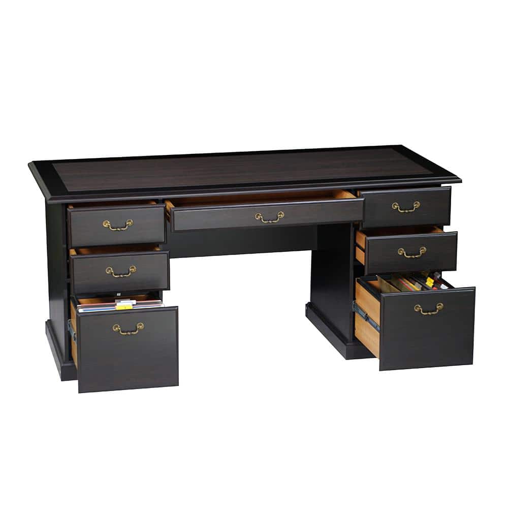 Espresso Wood Executive Desk with Drawers and Filing Cabinet
