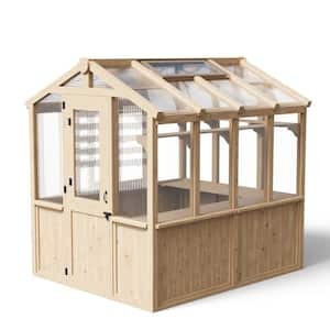 6.8 x 7.8 ft. Wood Garden Greenhouse Kit with Double-Wall Polycarbonate Panels and Roof Vent