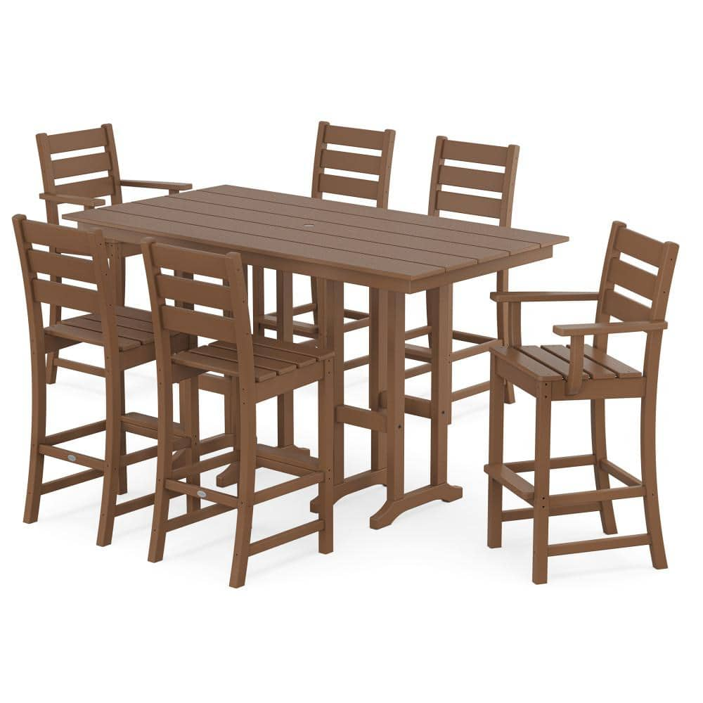 POLYWOOD Grant Park Teak 7-Piece HDPE Plastic Farmhouse Bar Set PWS2396 ...