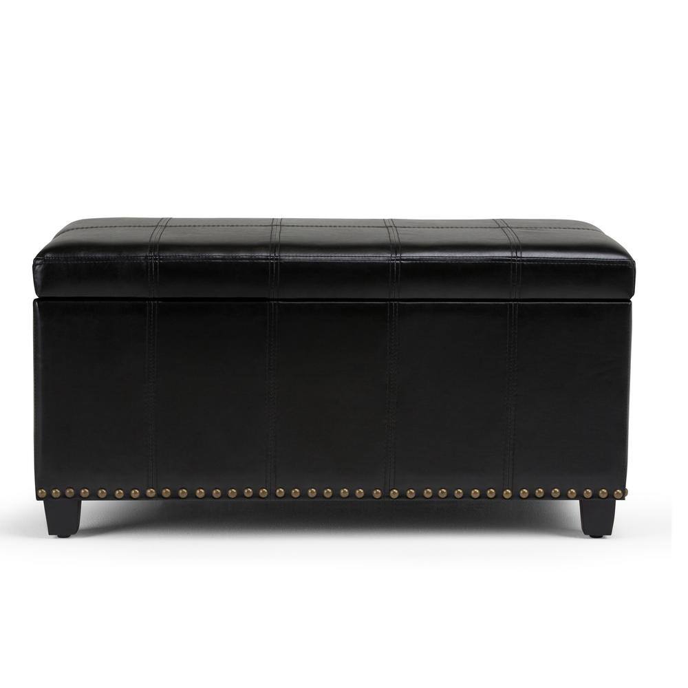 Midnight Black Traditional 33.5" Bench Ottoman with Stitched Top