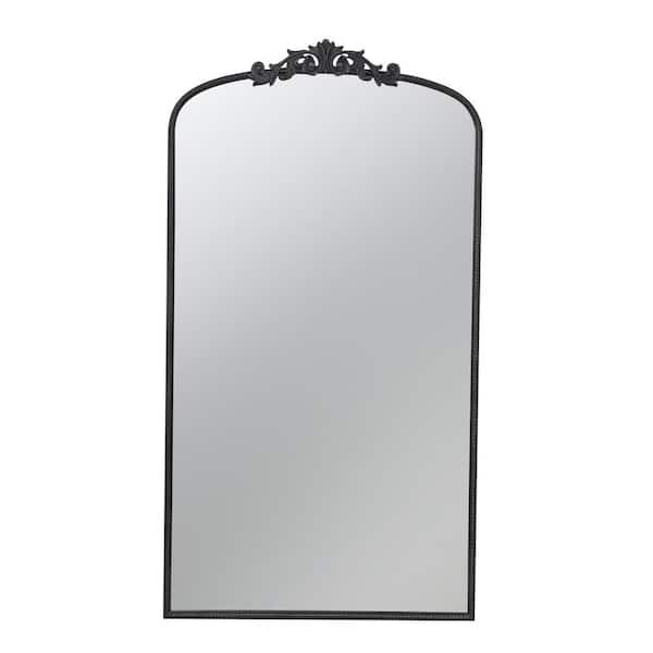 Unbranded 36 in. W x 66 in. H Classic Arch-Top Wood Framed Black Full-Length Floor Mirror