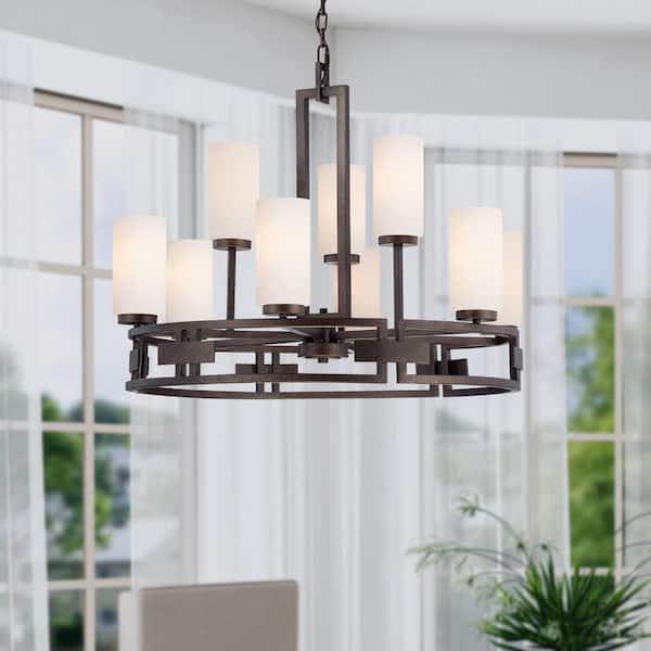 Designers Fountain Del Ray 9-Light Flemish Bronze Mid-century Wagon Wheel Chandelier for Dining Areas with No Bulbs Included