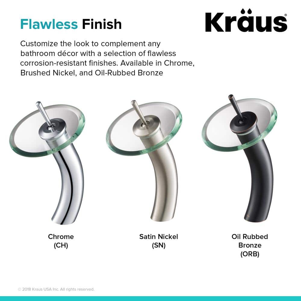 Satin Nickel Single Hole Vessel Faucet with Frosted Glass Disk