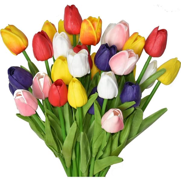 12.6 in. Colorful Outdoor Artificial Tulips Flower UV Resistant 24-Pieces