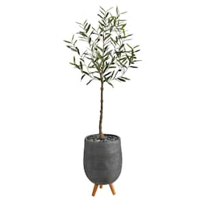 4.5ft. Olive Artificial Tree in Gray Planter with Stand