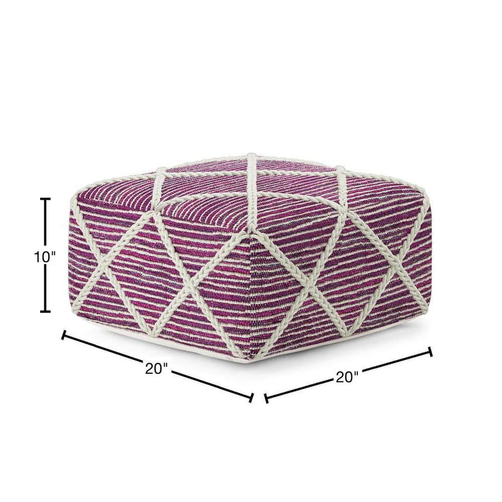 Cowan 20" Contemporary Square Pouf in Magenta and Natural