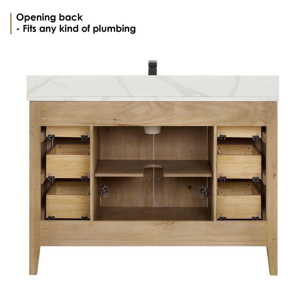Jareth 48'' Natural Wood Single Bathroom Vanity with White Stone Top