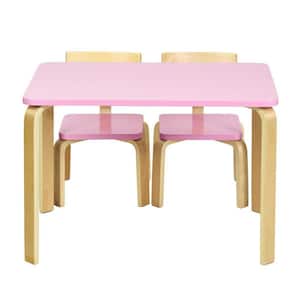 HONEY JOY 3-Piece Kids Rectangular Wood Top Table Chairs Set Children ...