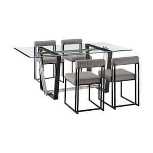 Kai Anastasia 5-Piece Light Gray Faux Leather Black and Glass Top Dining Set Seats 4