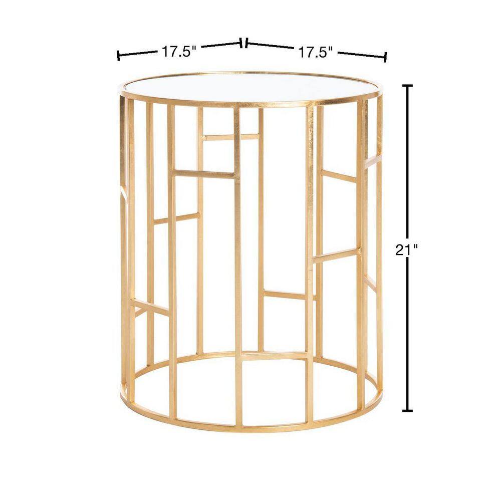 Transitional Gold Leaf Iron Base Round Mirrored Accent Table