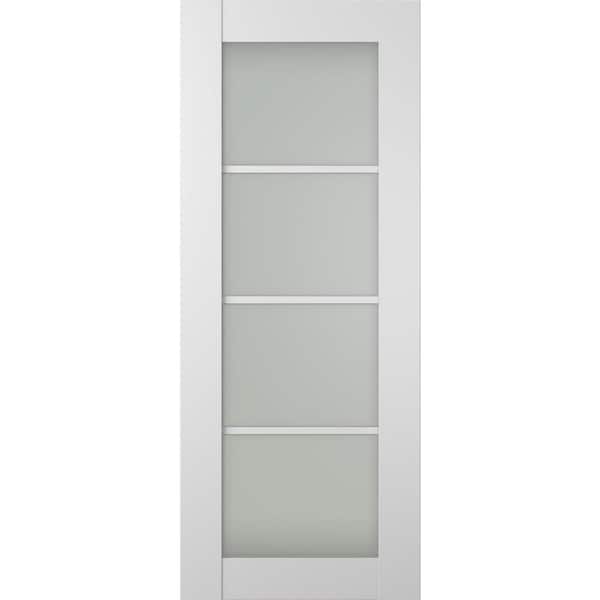 Belldinni Smart Pro 4-Lite 28 in. x 84 in. No Bore Frosted Glass Polar White Composite Wood Interior Door Slab