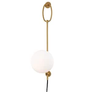 Gina 1-Light Aged Brass Plug-In Wall Sconce