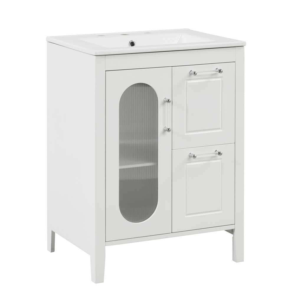 24 in. W x 18.30 in. D x 33.20 in. H Single Sink Freestanding Bath Vanity in White with White Ceramic Top price history on PriceWatchPro